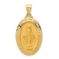 14k Polished and Satin Hollow Miraculous Medal Oval Pendant, 34.5 x 18 mm