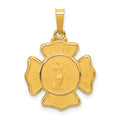 14k Polished and Satin Hollow St Florian F.D. Badge Medal Pendant, 24.4 x 17.15 mm