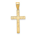 14k Etched Floral Cross Pendant, 25 x 12 mm