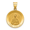 14k Polished and Satin Hollow St Nicholas Medal Round Pendant, 21 x 19 mm