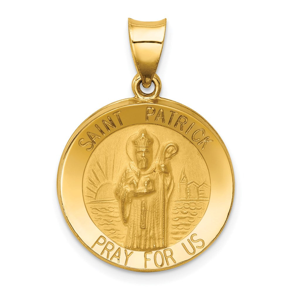 14k Polished and Satin Hollow St Patrick Medal Round Pendant, 22 x 19 mm