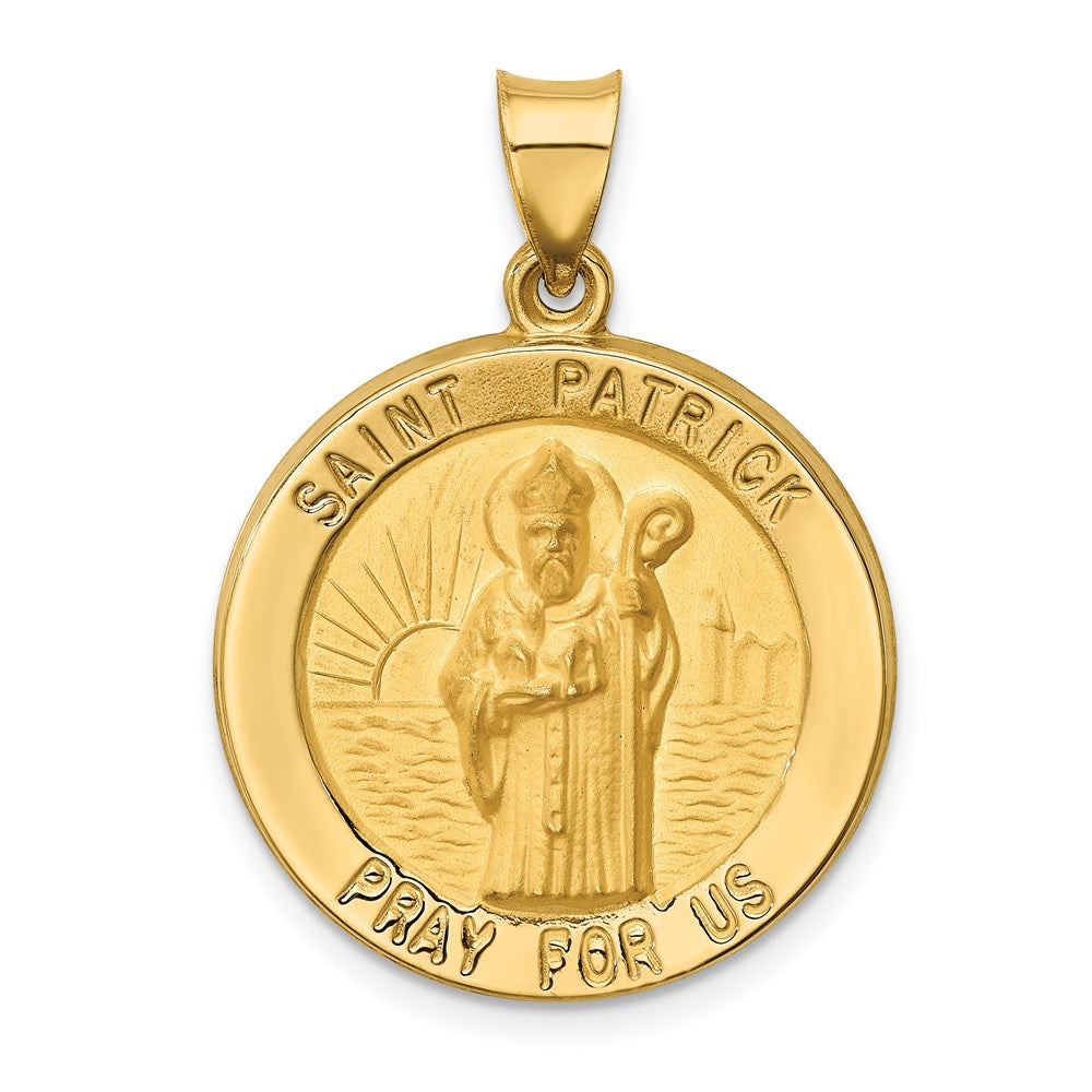 14k Polished and Satin Hollow Large St Patrick Medal Round Pendant, 25 x 23 mm
