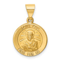14k Polished and Satin Hollow St Paul Medal Round Pendant, 18 x 15 mm
