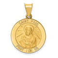 14k Polished and Satin Hollow St Paul Medal Round Pendant, 21 x 19 mm