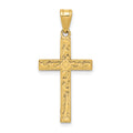14k Etched Floral Cross Pendant, 28 x 15 mm