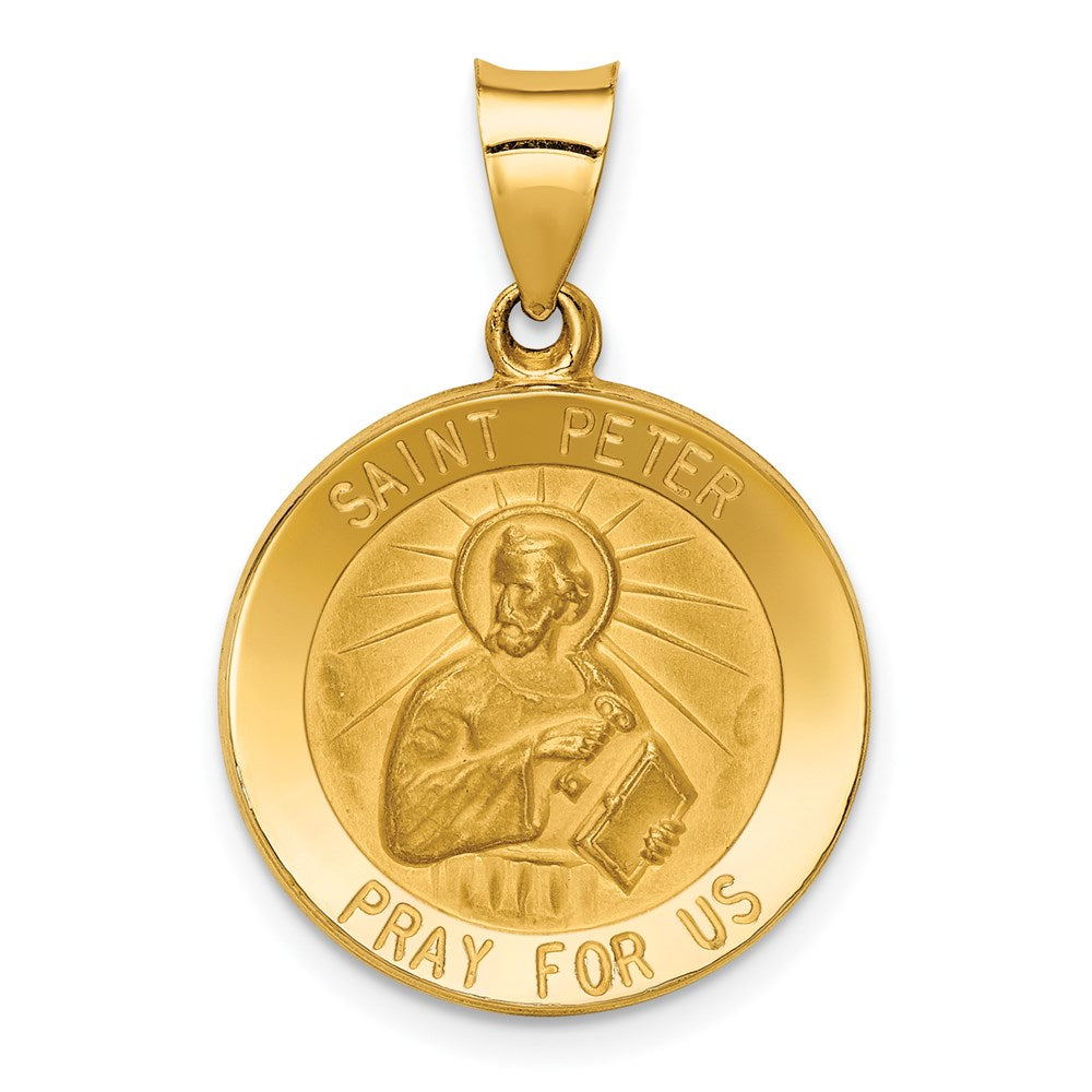 14k Polished and Satin Hollow Saint Peter Medal Round Pendant, 22 x 20 mm