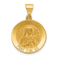 14k Polished and Satin Hollow St Theresa Medal Round Pendant, 22 x 19 mm