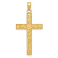 14k Etched Floral Cross Pendant, 37 x 19 mm