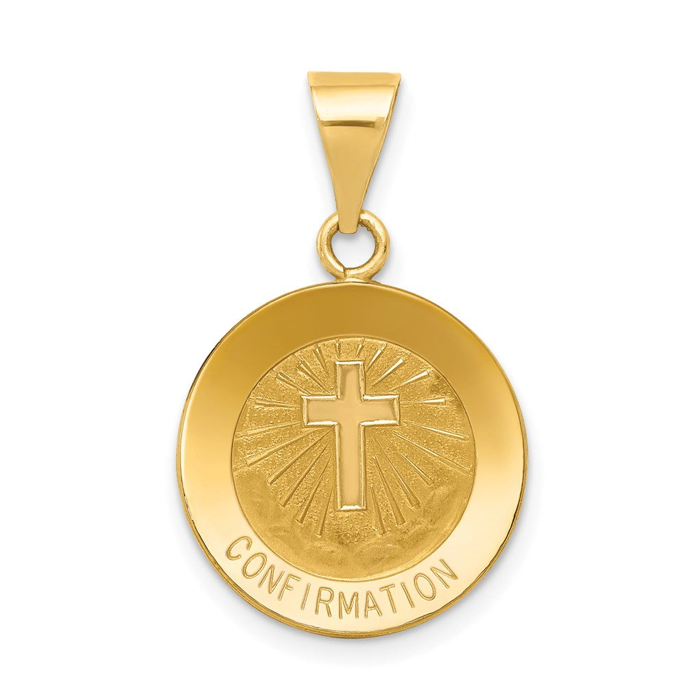 14k Polished and Satin Hollow CONFIRMATION with Cross Charm, 17 x 15 mm