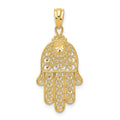 14k Hamsa Hand of God Filigree Pendant, 25 x 14 mm