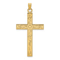 14k Etched Floral Design Cross Pendant, 49 x 25 mm