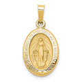 14k Polished and Satin Hollow Miraculous Medal Oval Pendant, 23 x 12 mm