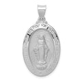14k White Gold Polished and Satin Hollow Miraculous Medal Oval Pendant, 34.5 x 18 mm