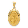 14k Polished and Satin Hollow Miraculous Medal Oval Pendant, 27.5 x 14 mm