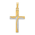 14K and White Rhodium Satin and Polished Latin Cross Pendant, 31.4 x 16.4 mm