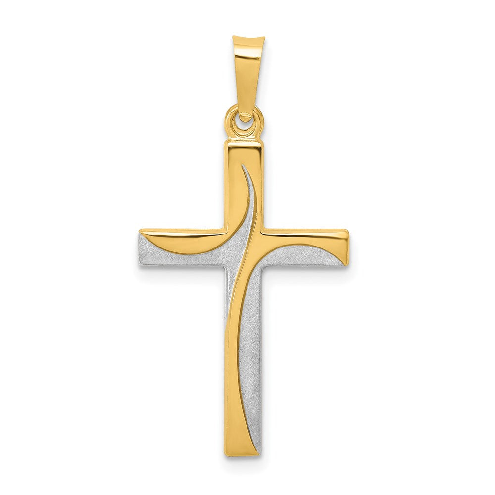 14K and White Rhodium Satin and Polished Latin Cross Pendant, 31.4 x 16.4 mm