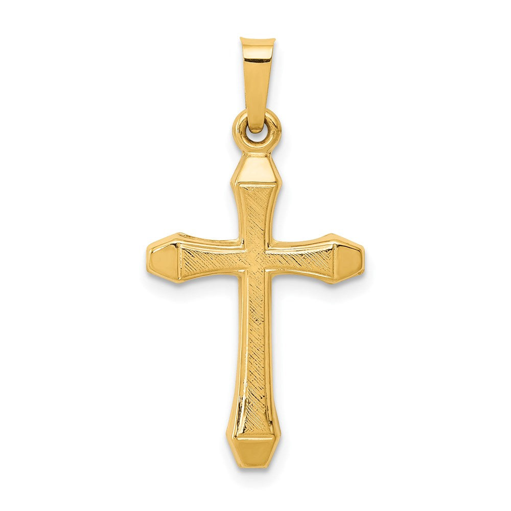 14k Textured and Polished Latin Cross Pendant, 30 x 15 mm