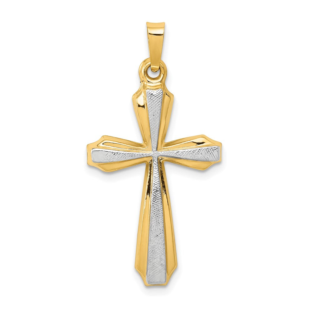 14K and White Rhodium Textured and Polished Passion Cross Pendant, 34 x 17.5 mm
