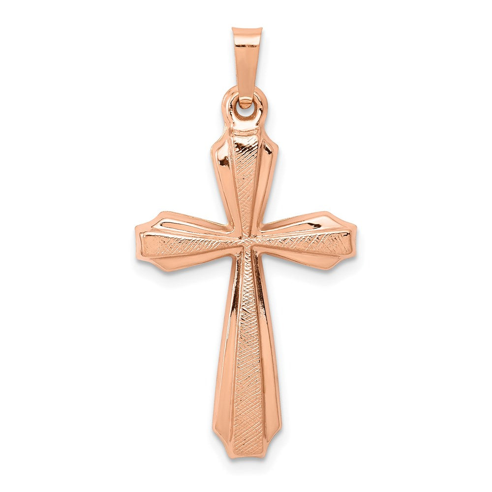14K Rose Gold Textured And Polished Passion Cross Pendant, 34 x 17.5 mm