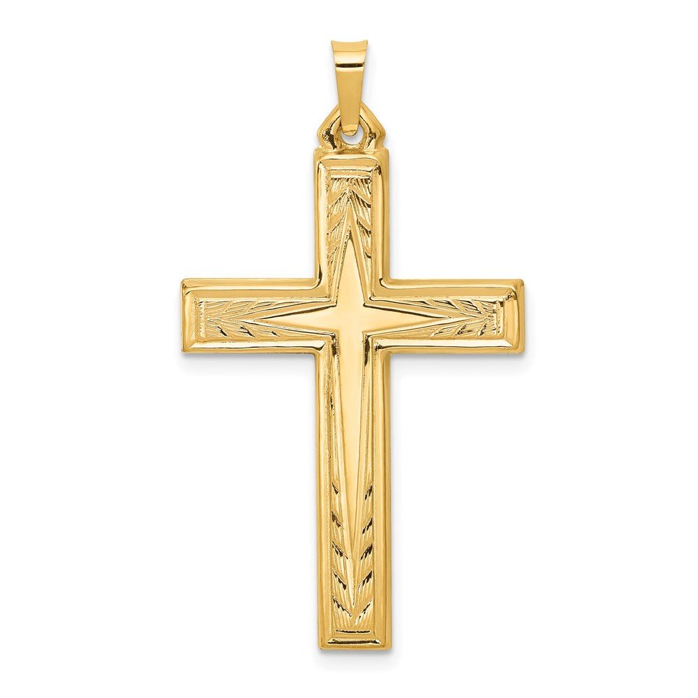14k Brushed and Polished Latin Cross Pendant, 39.3 x 22 mm