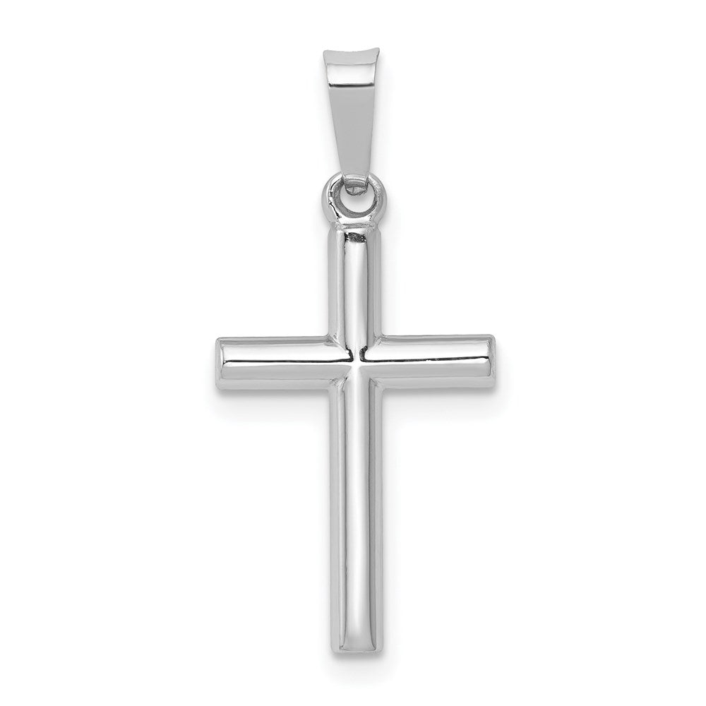 14K White Gold Polished Hollow Latin Cross Pendant, 24.5 x 11.5 mm