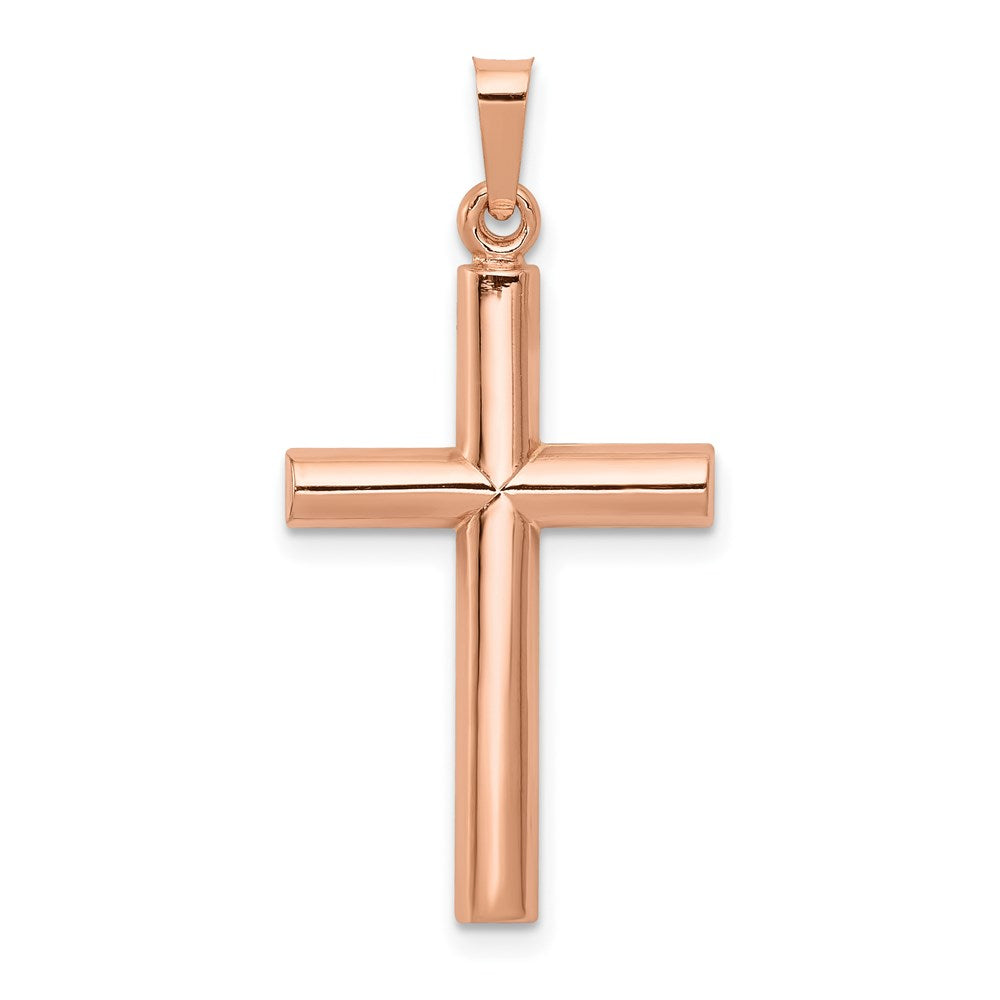 14K Rose Gold Brushed and Polished Hollow Cross Pendant, 32.5 x 16 mm