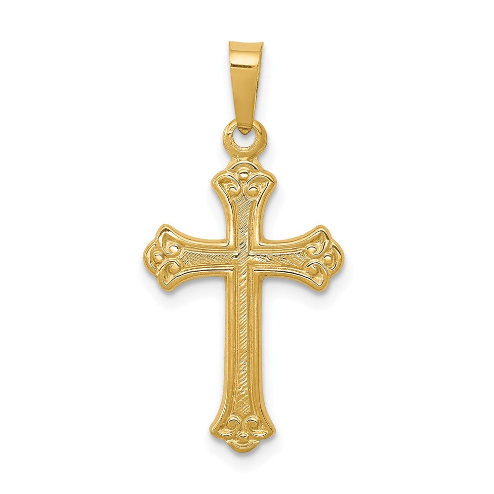 14k Polished Fleur de lis Cross Pendant, 26 x 13.5 mm