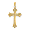 14k Textured and Polished Fleur de lis Cross Pendant, 24 x 18 mm