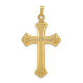 14k Textured and Polished Fleur de lis Cross Pendant, 41 x 22.5 mm