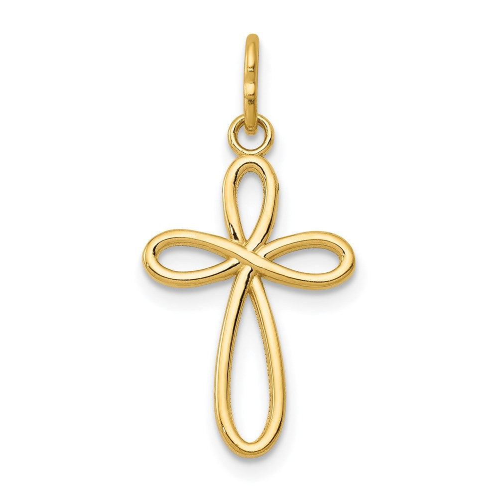 14k Polished Small Ribbon Cross Pendant, 23 x 11.5 mm
