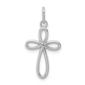 14k White Gold Polished Small Ribbon Cross Pendant, 23 x 11.5 mm