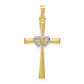 14K Two-tone Textured and Polished Latin Cross with Hearts Pendant, 32 mm