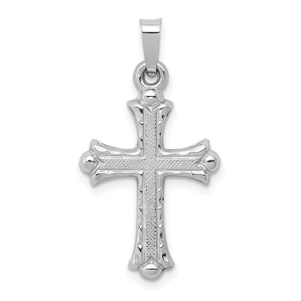 14K White Gold Textured and Polished Fleur de lis Cross Pendant, 26.5 x 14.5 mm
