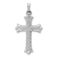 14K White Gold Textured and Polished Fleur de lis Cross Pendant, 35 x 18 mm