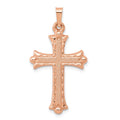14K Rose Gold Brushed and Polished Fleur de Lis Cross Pendant, 35 x 18 mm