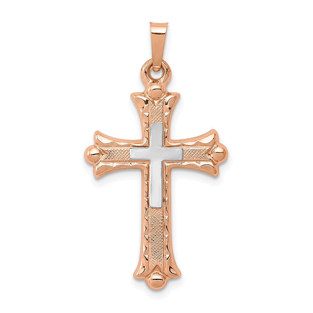14K Two-Tone Fleur de Lis Cross Pendant, 32.5 x 18 mm