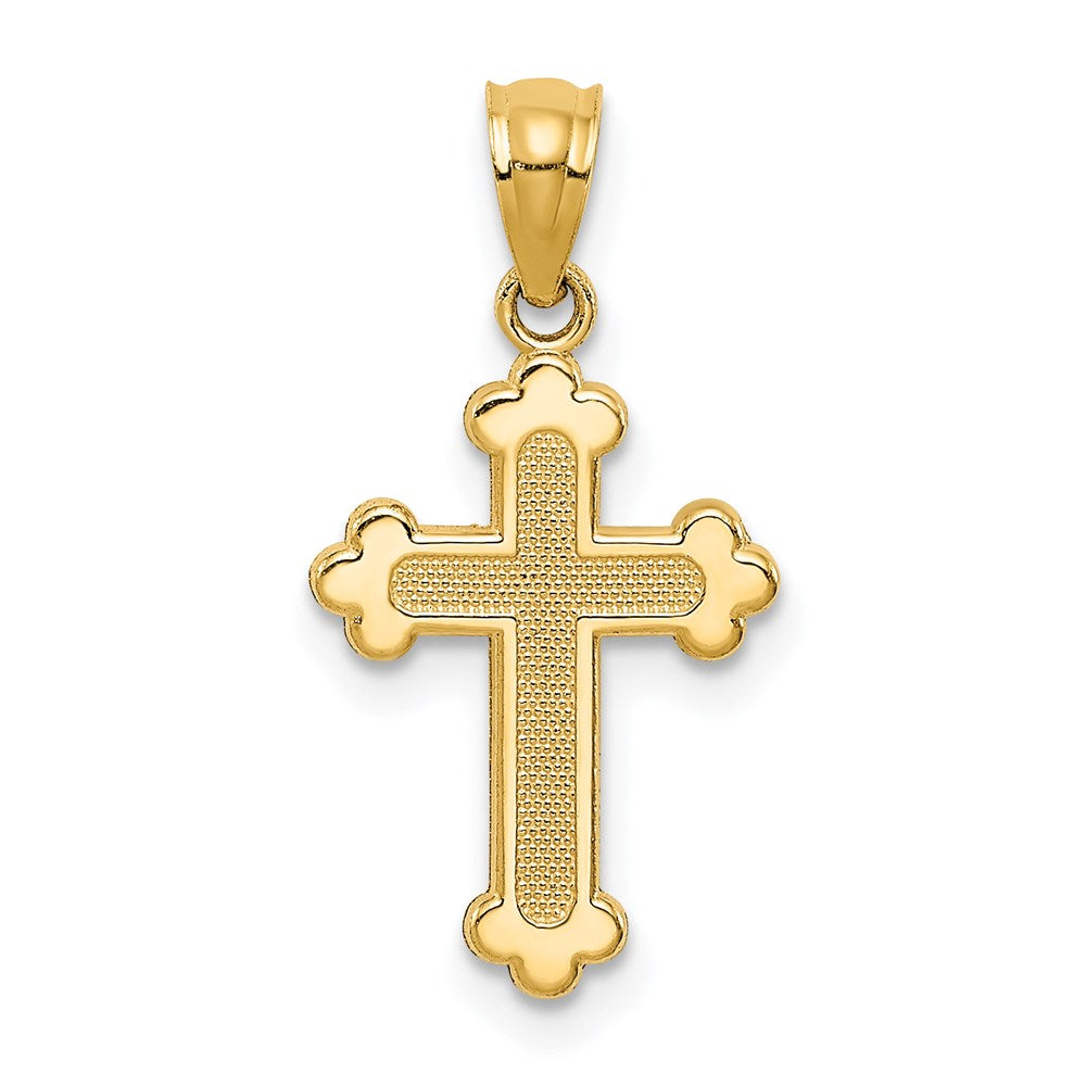 14k Gold Polished Small Budded Cross Charm, 22.5 x 11.5 mm