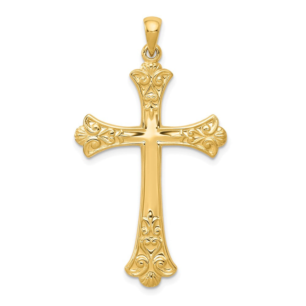 14k Fleur De Lis Cross Pendant, 46 x 25 mm