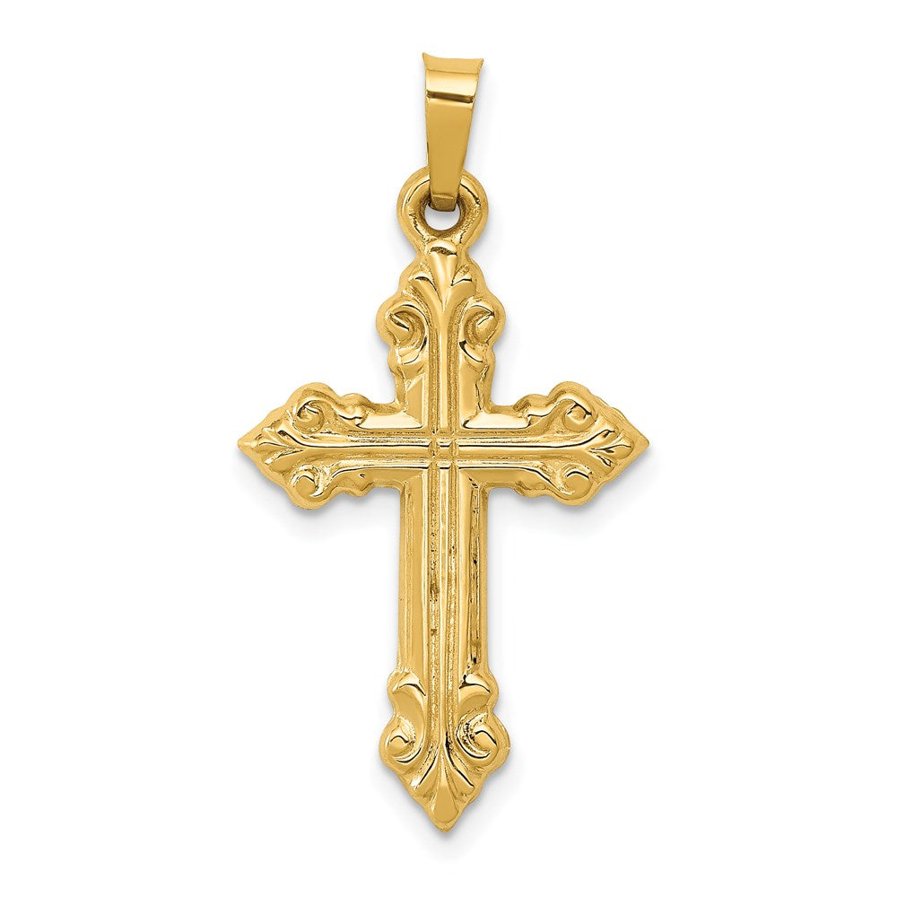 14k Brushed and Polished Fleur de Lis Cross Pendant, 31.25 mm