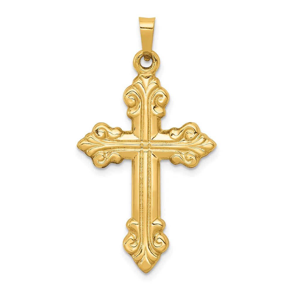 14k Polished Fleur de Lis Cross Pendant, 35.7 mm