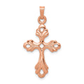 14K Rose Gold Polished Fleur De Lis Cross Pendant, 33 mm