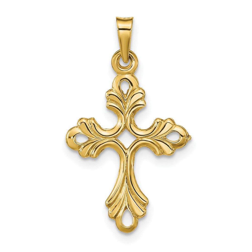 14k Polished Fleur De Lis Cross Pendant, 33 mm, 1.01 g