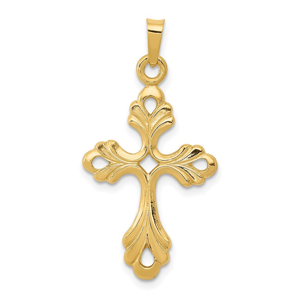 14k Polished Fleur De Lis Cross Pendant, 33 mm, 1.31 g