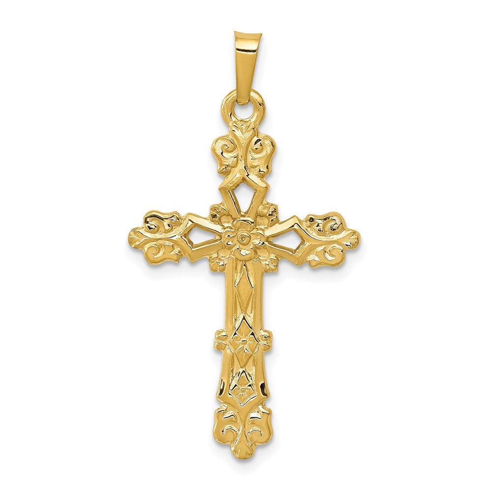 14k Polished Budded Cross Pendant, 35 mm
