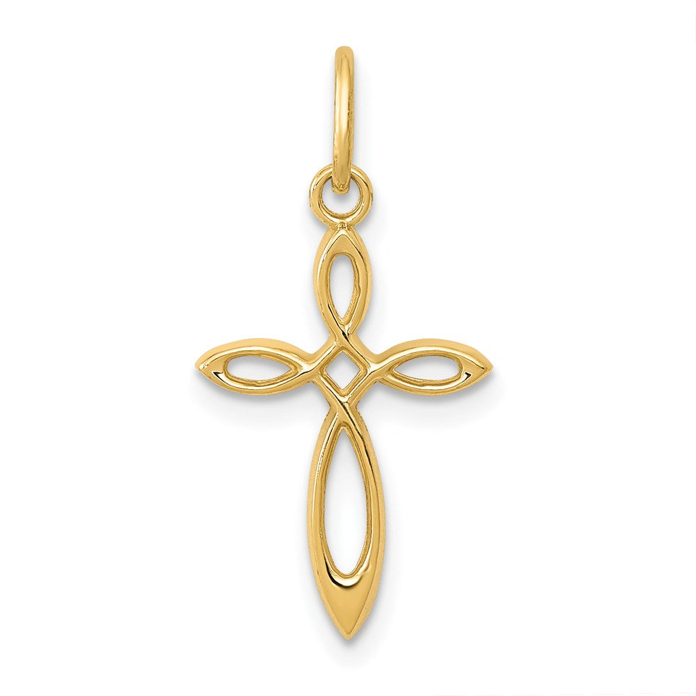 14k Polished Small Ribbon Cross Pendant, 22.5 x 11.5 mm
