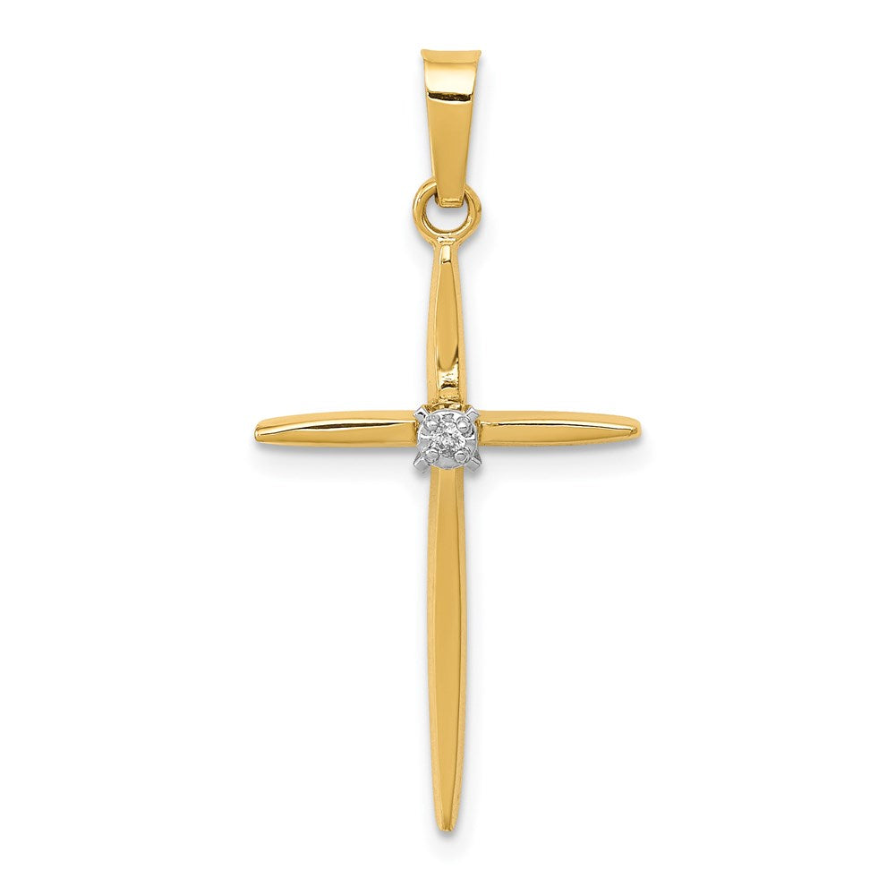 14k Diamond Polished Passion Cross Pendant, 0.01 ct, 31 x 15 mm