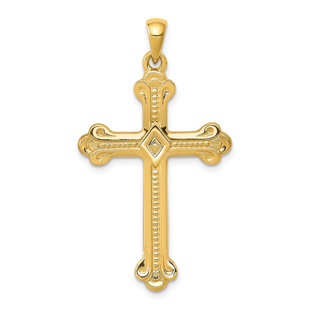 14k Budded Cross Pendant, 41 x 22 mm
