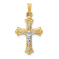 14k Two-Tone Polished INRI Crucifix Cross Pendant, 27 x 14.5 mm