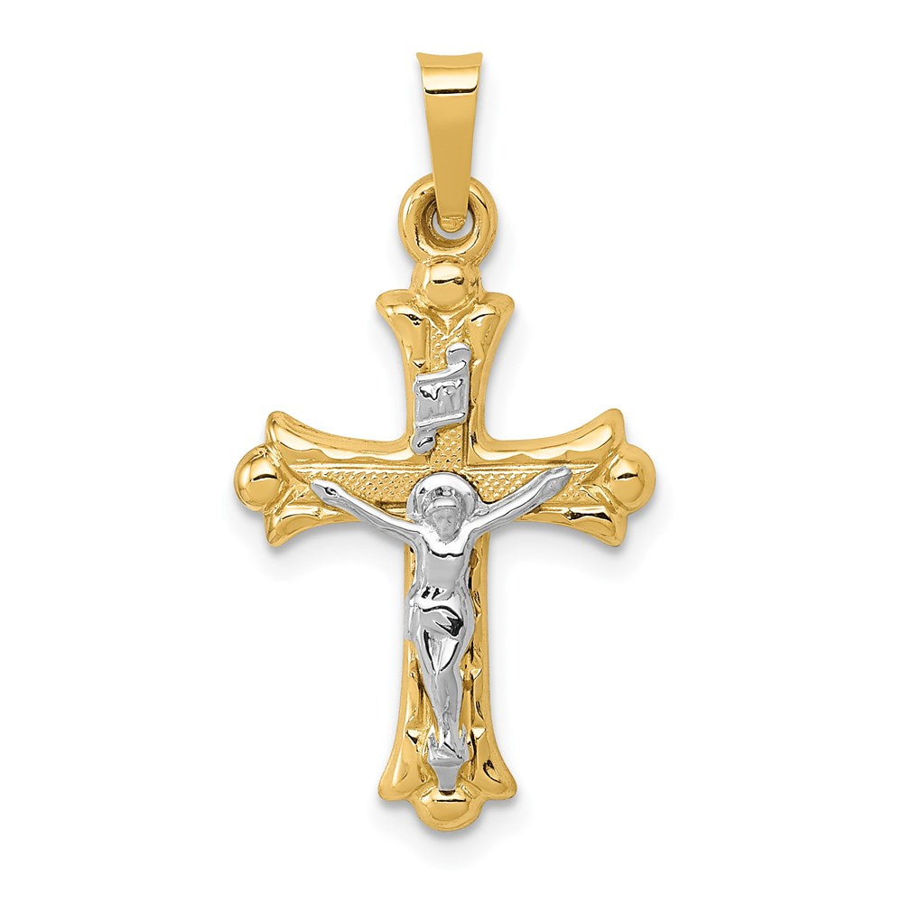 14k Two-Tone Polished INRI Crucifix Cross Pendant, 27 x 14.5 mm