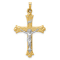 14k Two-Tone Textured and Polished INRI Crucifix Pendant, 40 x 23.5 mm